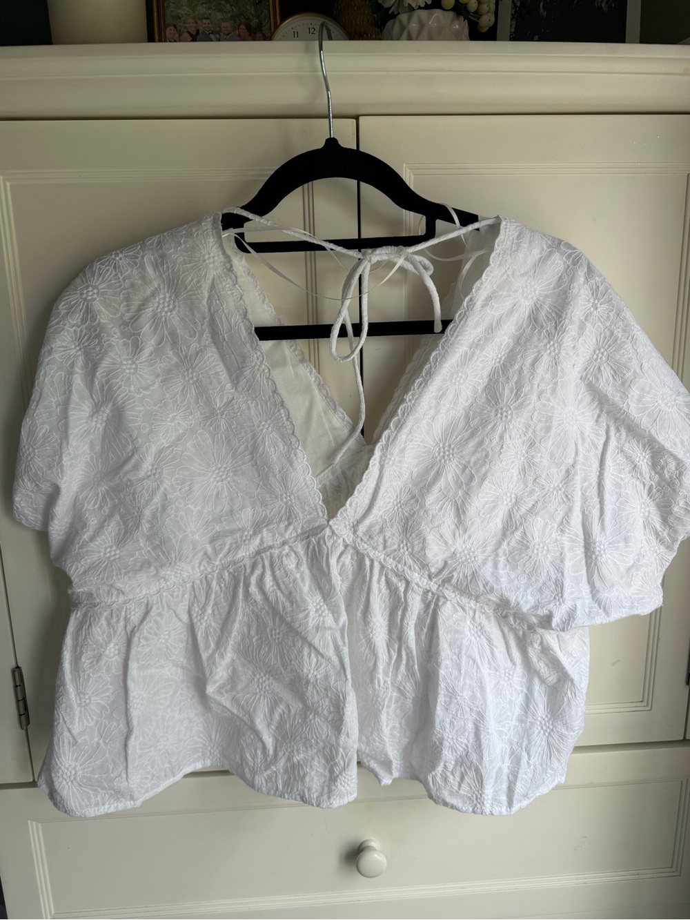 NWT Altar'd State White Embroidered Tie-Back Peplum Blouse size medium